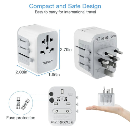 TESSAN Universal Travel Adapter with USB & Type C - All-in-One Worldwide Charger