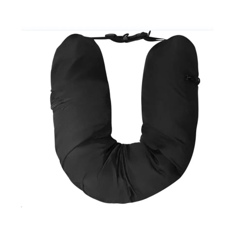 Black U-shaped travel pillow on a white background