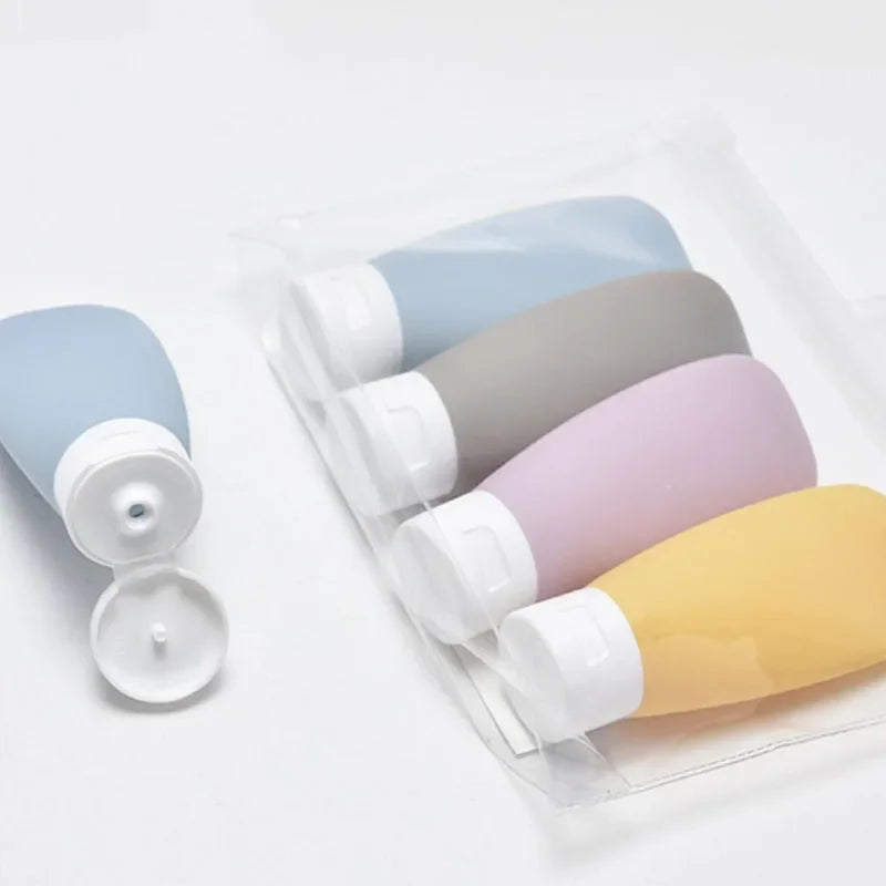 4Pcs 60ml Refillable Silicone Travel Bottles - Leak-Proof Portable Lotion & Shampoo Containers