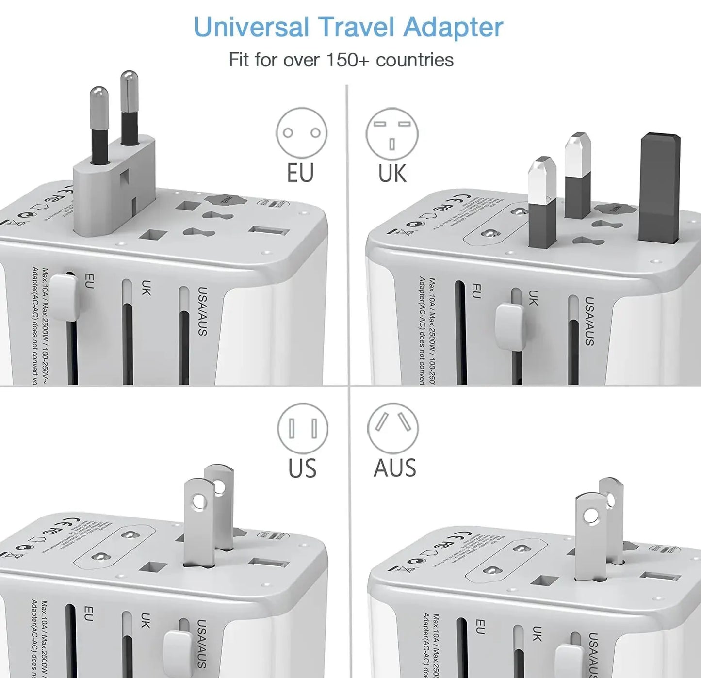 TESSAN Universal Travel Adapter with USB & Type C - All-in-One Worldwide Charger