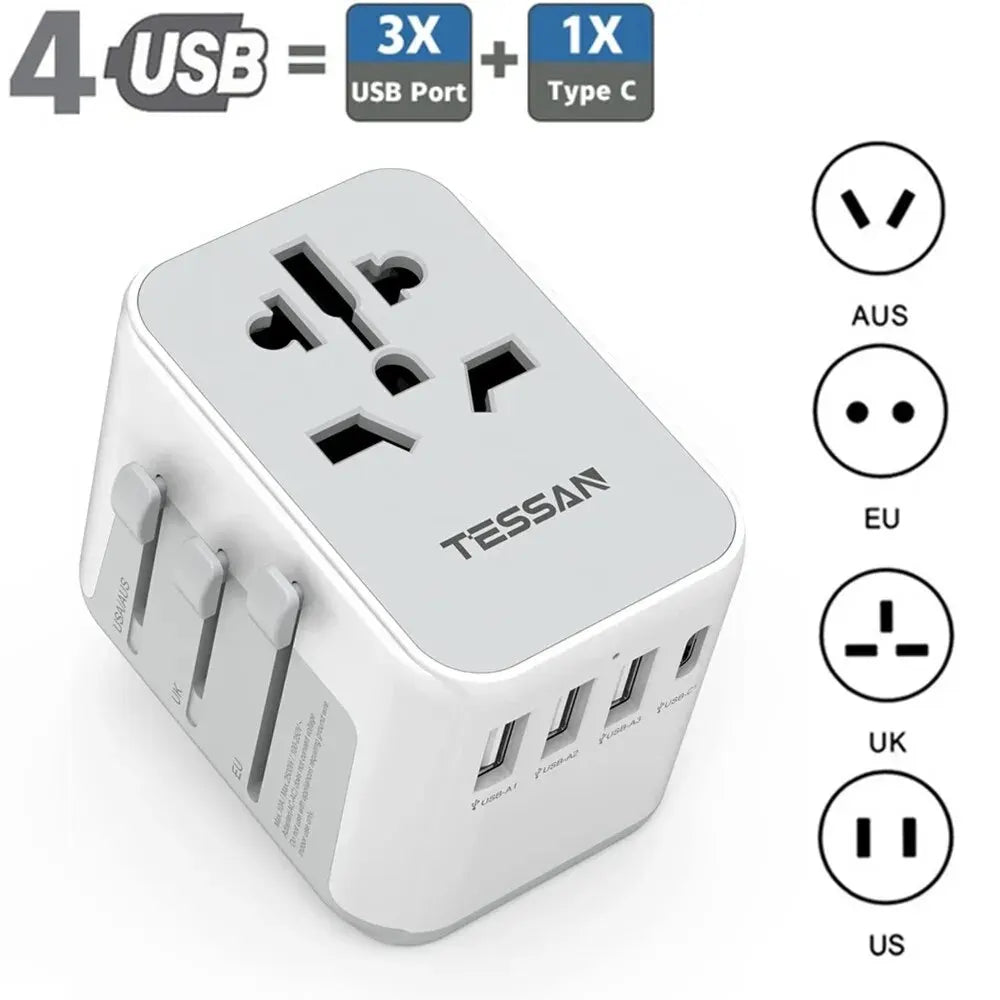 TESSAN Universal Travel Adapter with USB & Type C - All-in-One Worldwide Charger