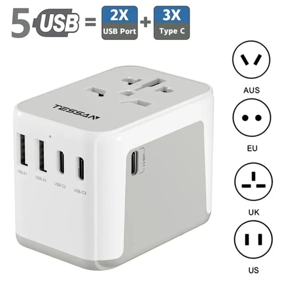 TESSAN Universal Travel Adapter with USB & Type C - All-in-One Worldwide Charger