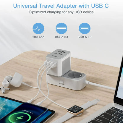 TESSAN Universal Travel Adapter with USB & Type C - All-in-One Worldwide Charger
