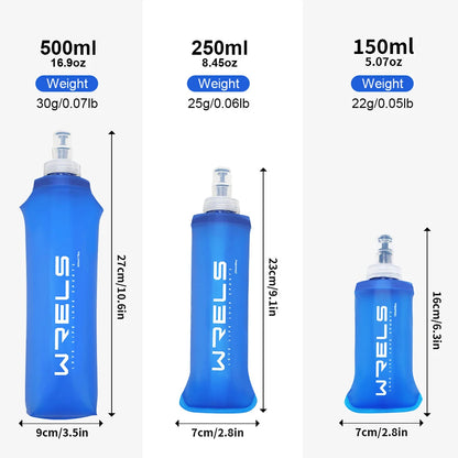 Size information chart for WELS soft bottles with volumes, weights, and dimensions.