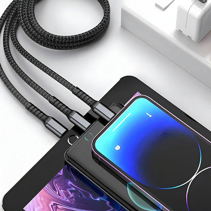100W Fast Charging 3-in-1 Nylon Braided Multi USB Cable - Universal Type-C, Micro USB & Lightning