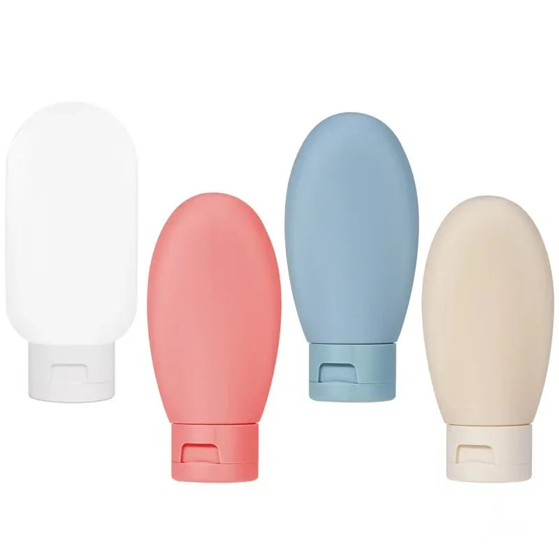 4Pcs 60ml Refillable Silicone Travel Bottles - Leak-Proof Portable Lotion & Shampoo Containers