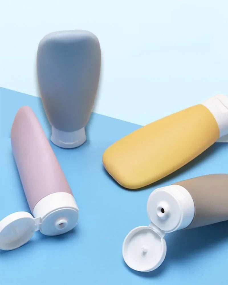 4Pcs 60ml Refillable Silicone Travel Bottles - Leak-Proof Portable Lotion & Shampoo Containers