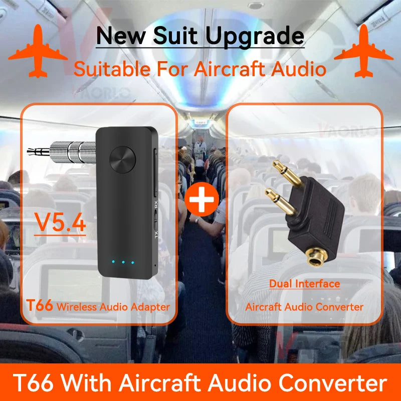 Airplane Compatible 2-in-1 VAORLO Bluetooth 5.4 Audio Transmitter & Receiver - Wireless 3.5mm AUX Adapter with MIC