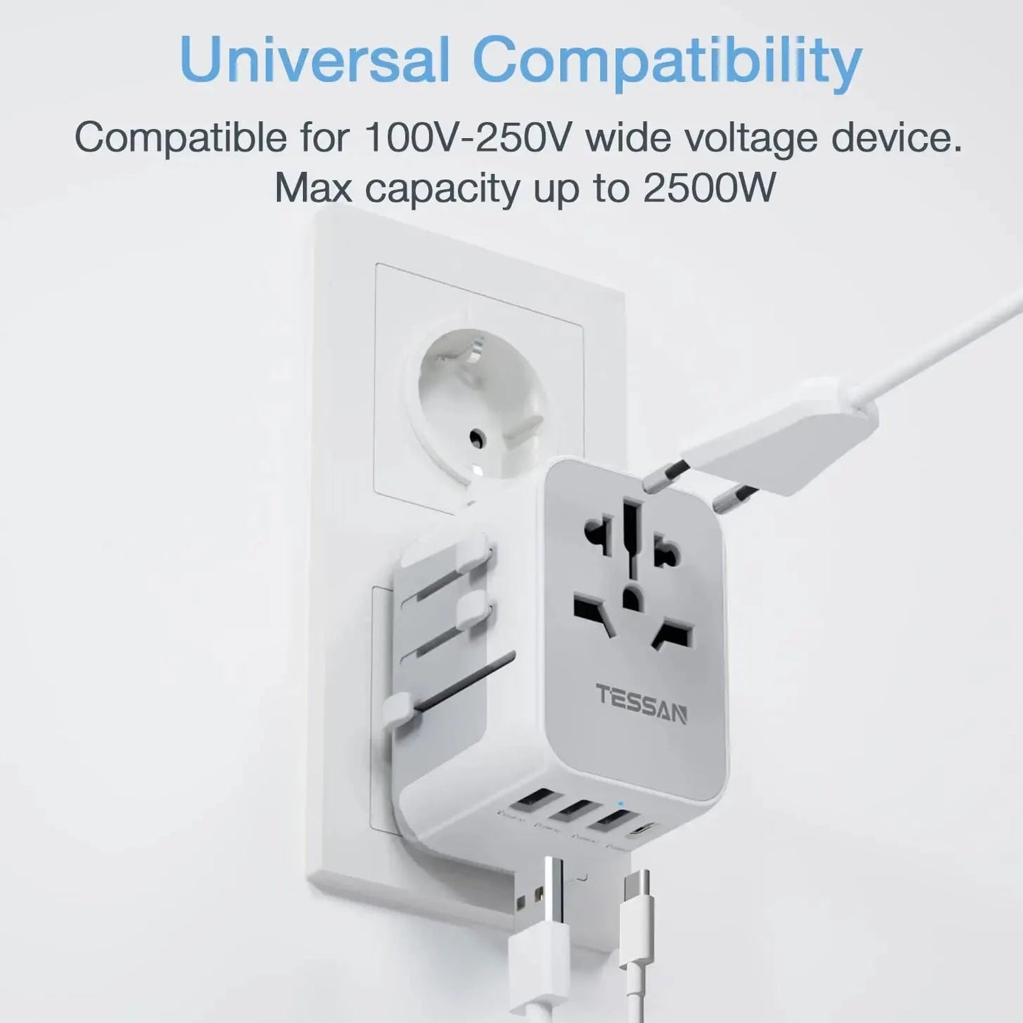 TESSAN Universal Travel Adapter with USB & Type C - All-in-One Worldwide Charger