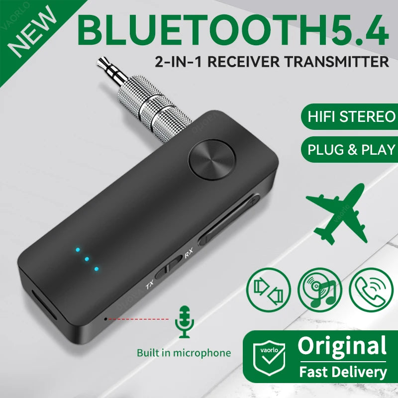 Airplane Compatible 2-in-1 VAORLO Bluetooth 5.4 Audio Transmitter & Receiver - Wireless 3.5mm AUX Adapter with MIC