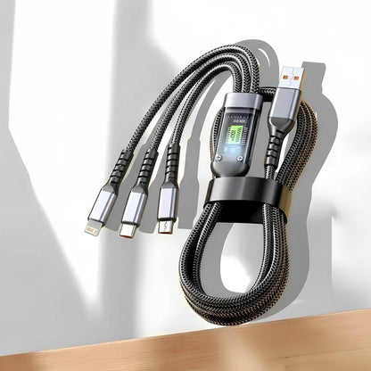 100W Fast Charging 3-in-1 Nylon Braided Multi USB Cable - Universal Type-C, Micro USB & Lightning