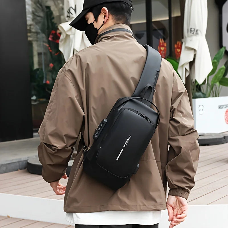 Password Lock Anti-Theft Men’s Chest Bag – Travel Crossbody Backpack with Charging Port