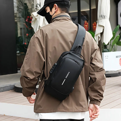 Password Lock Anti-Theft Men’s Chest Bag – Travel Crossbody Backpack with Charging Port