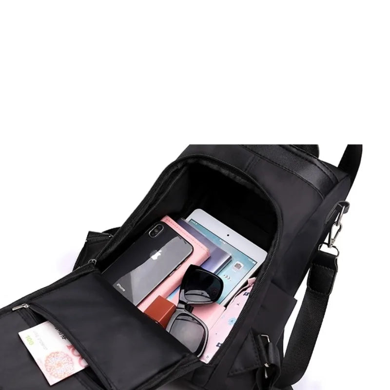 Anti-Theft Backpack - Korean Style Nylon Canvas with Back-Zip Security