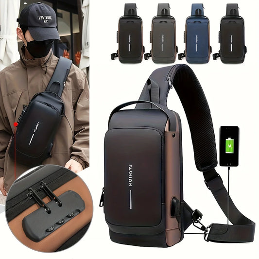 Password Lock Anti-Theft Men’s Chest Bag – Travel Crossbody Backpack with Charging Port
